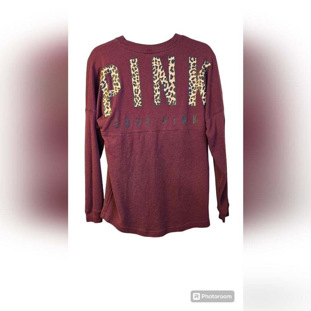 VS PINK Vintage Crew Sweatshirt Maroon Animal Cheetah Print Women's XS